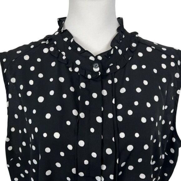 JENNIFER & GRACE Blouse Plus Size 3X Black White Sleeveless Pleated Ruffled Top - Picture 2 of 10